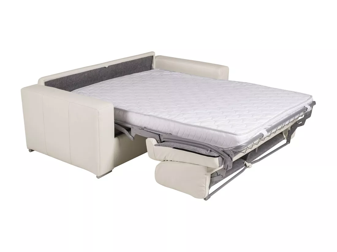Canapé 3 places convertible express 100% cuir de buffle blanc matelas 16 cm. DELECTEA II