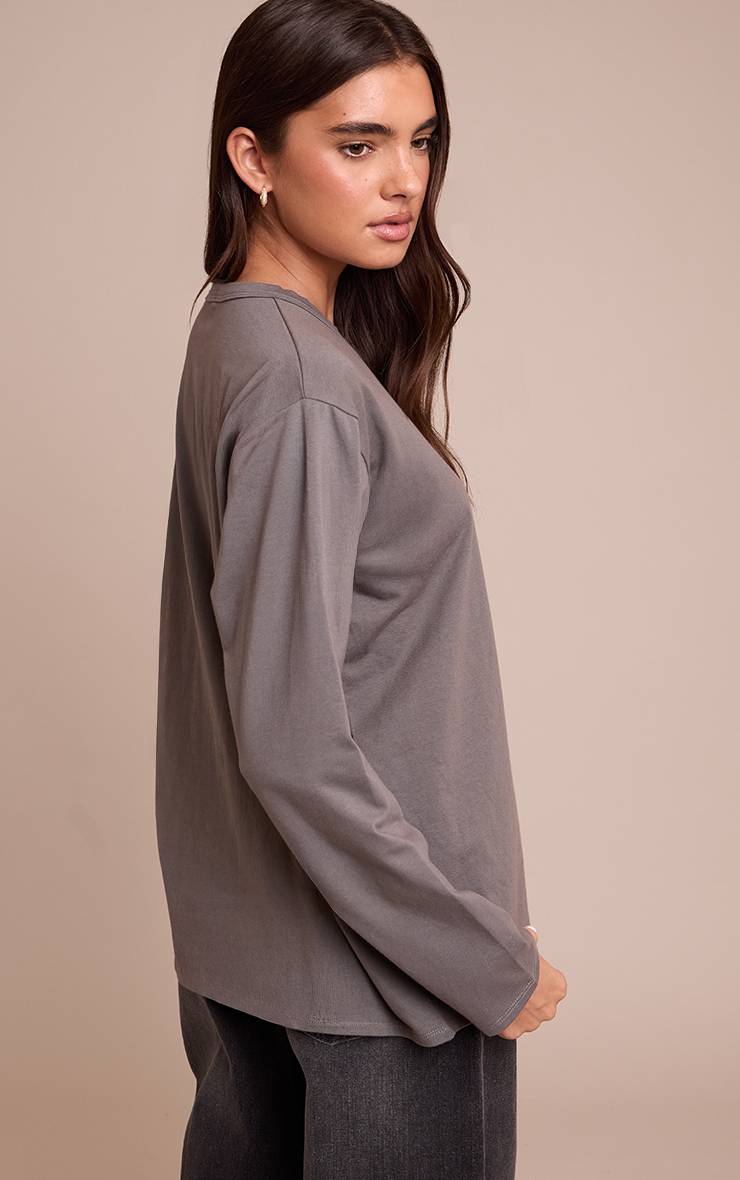 Charbon T-shirt Basique Oversize En Coton À Manches Longues