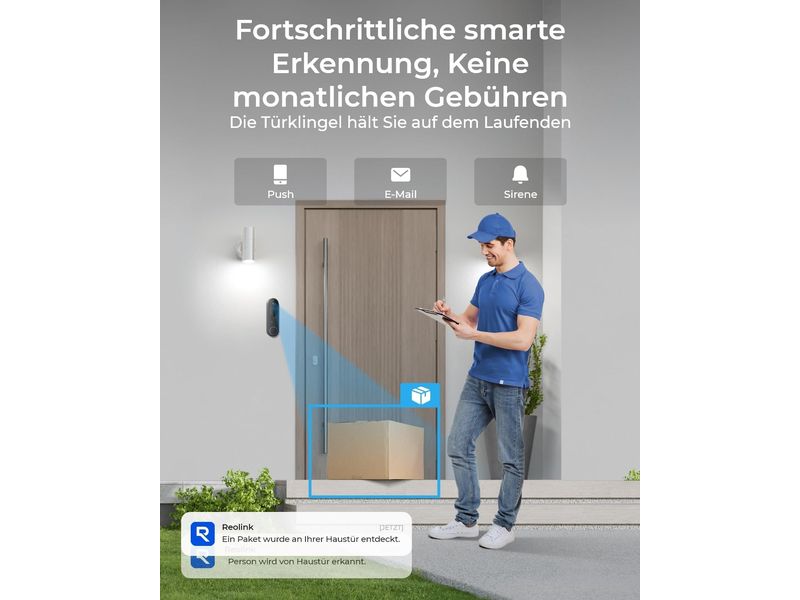 Reolink D340B 2K  WiFi Video Doorbell Smarte 2K /4MP WLAN Video-Türklingel mit Personenerkennung und 2.4/5 GHz WiFi, funktioniert mit Reolink Home Hub – Schwarz
