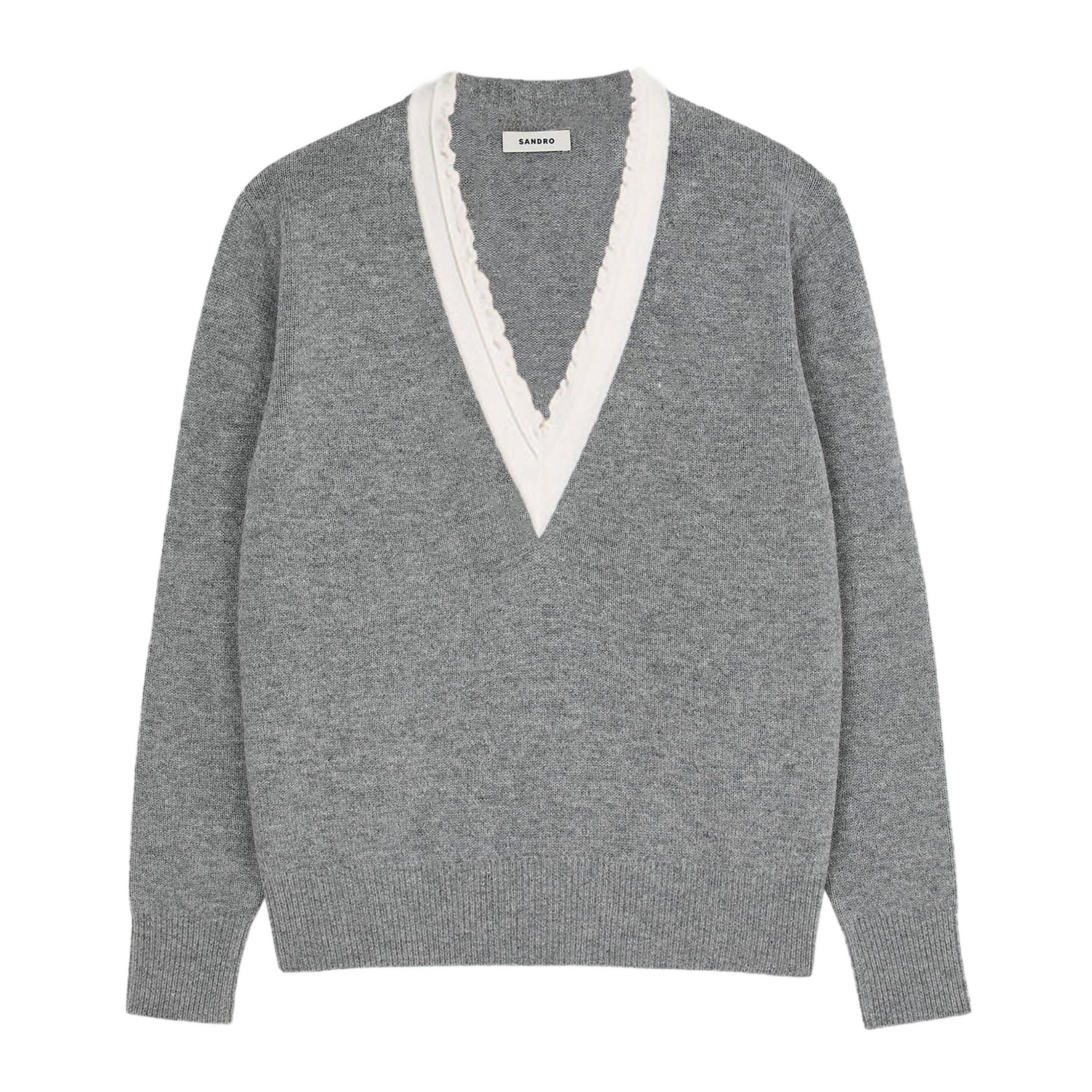 Pull ample col V en laine mélangée | Gris