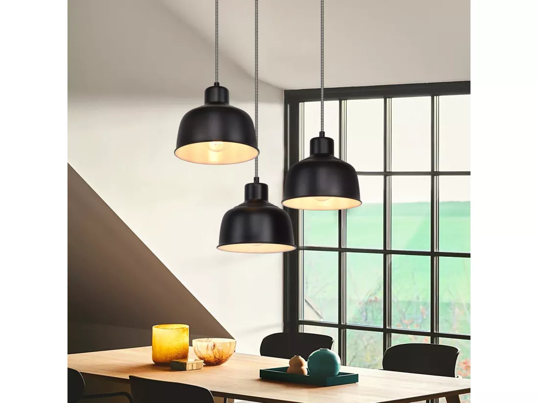 NETTLIFE Suspension Métal Diam.17,8 cm E27 Noir Vintage Industriel Rétro Cuisine Lampe 3 Ampoules pour Salle à Manger Chambre Salon Cuisine Hôtel