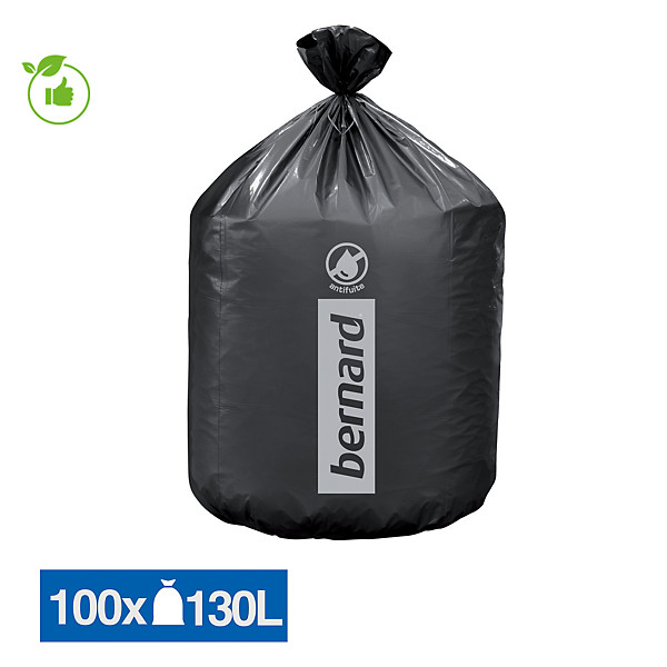 Sacs poubelle déchets courants Bernard Supertene noirs 130 L, lot de 100