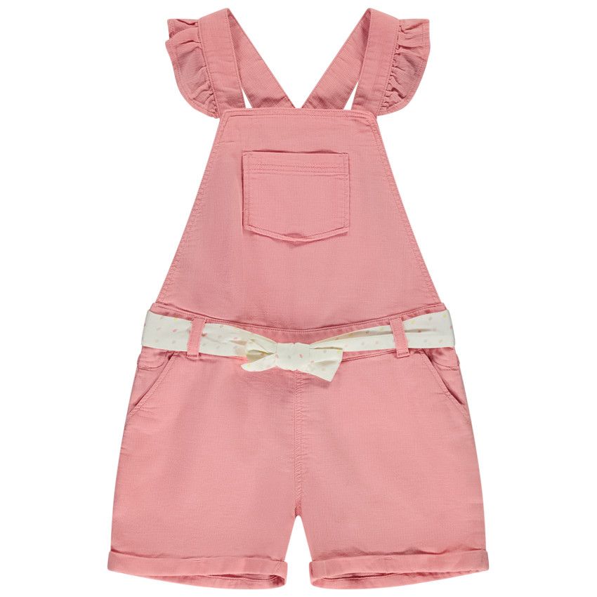 Salopette unie à bretelles volantées et ceinture pour fille - Multicolore