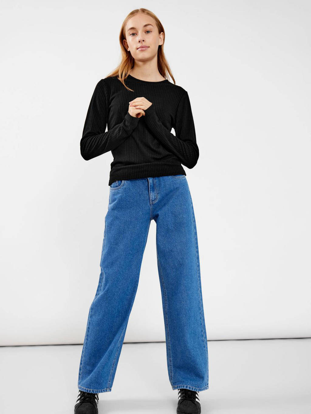 LMTD low waist wide leg jeans NLFTOIZZA medium blue denim