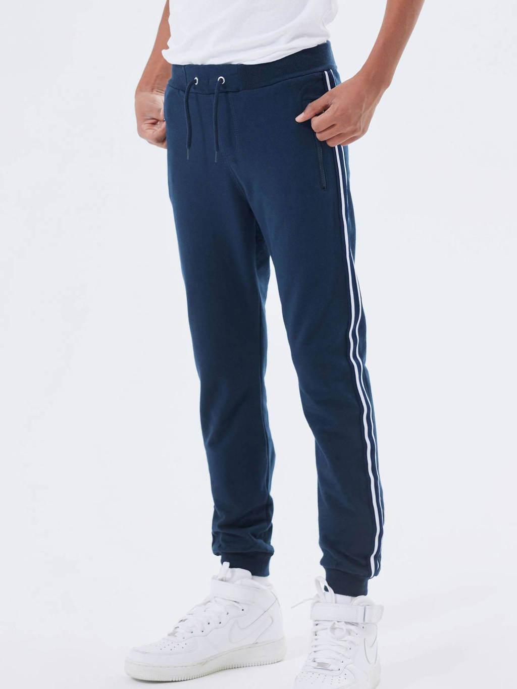 NAME IT joggingbroek met zijstreep donkerblauw