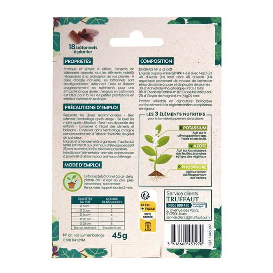 Engrais en bâtonnets pour Géraniums et Fleurs de balcon - 18 pièces