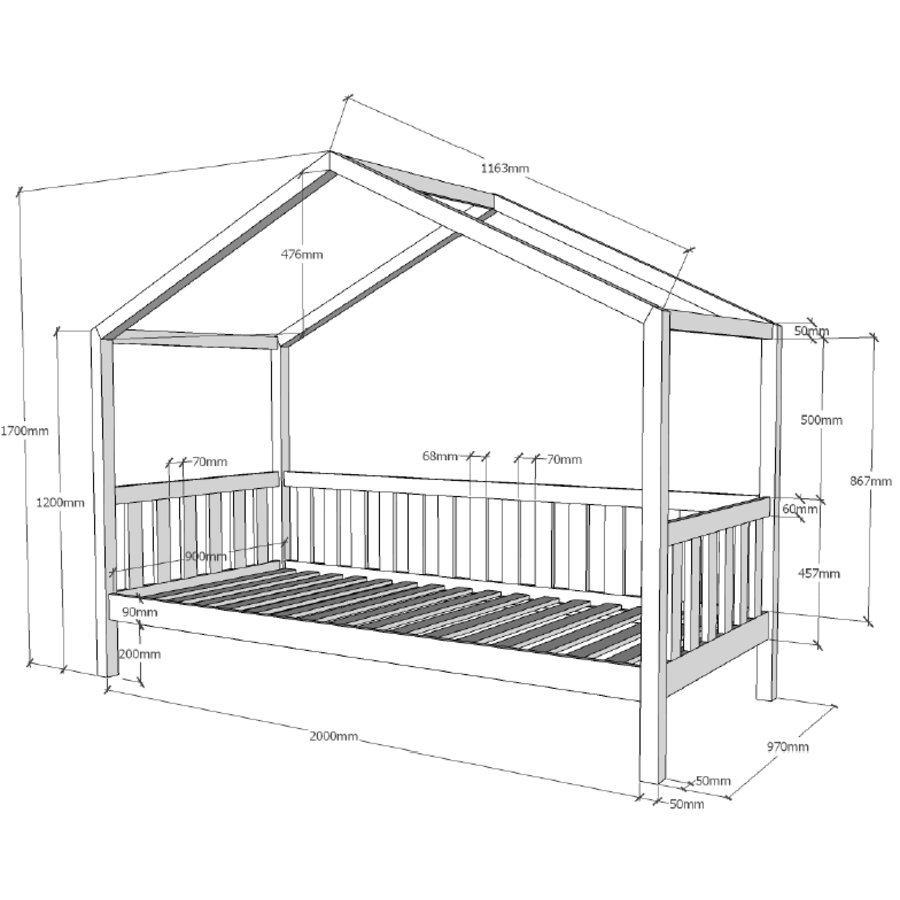 VIPACK Hausbett Dallas 90 x 200 cm anthrazit