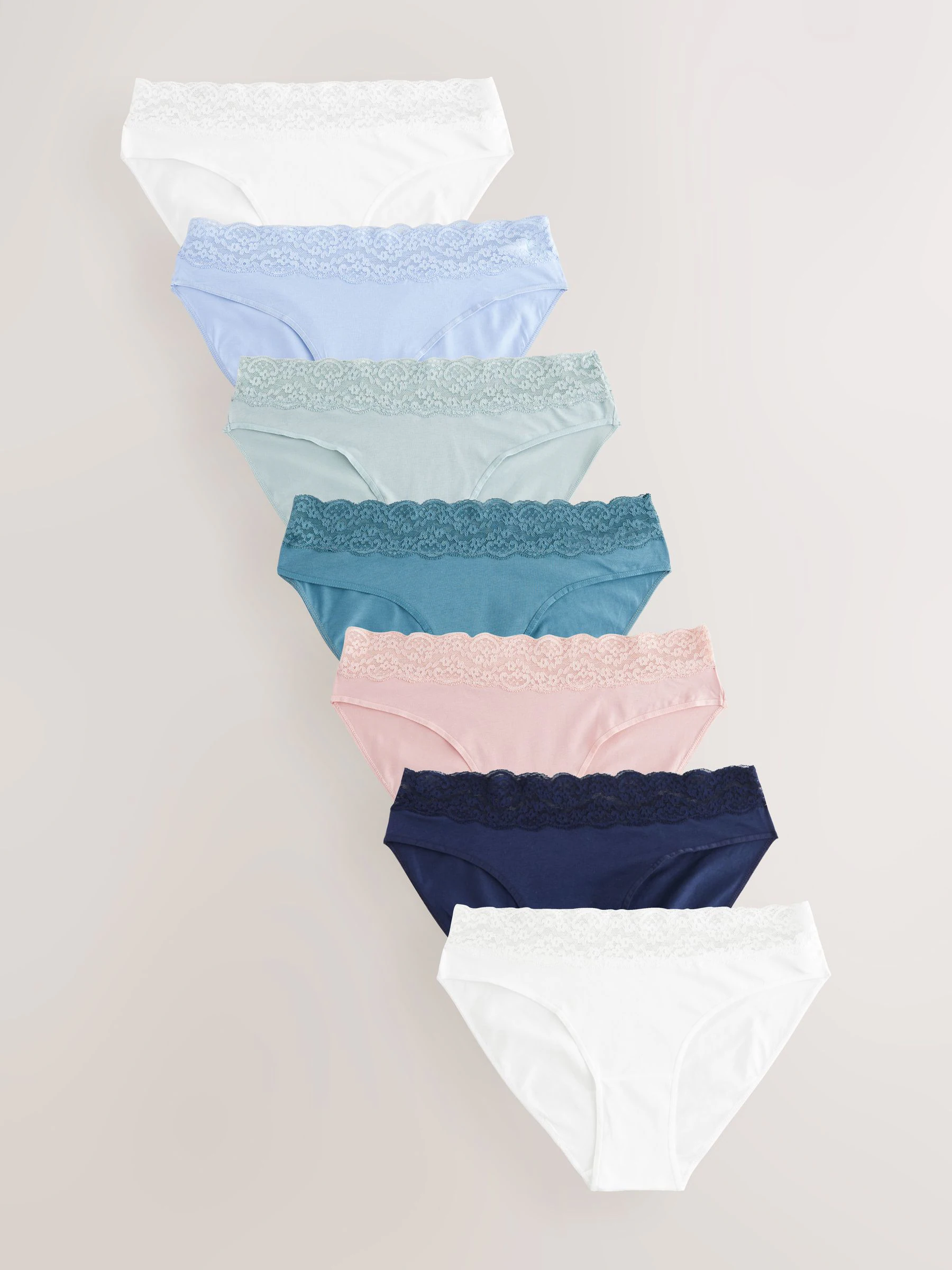 Pastel - 7 Katoenen slipjes met kant