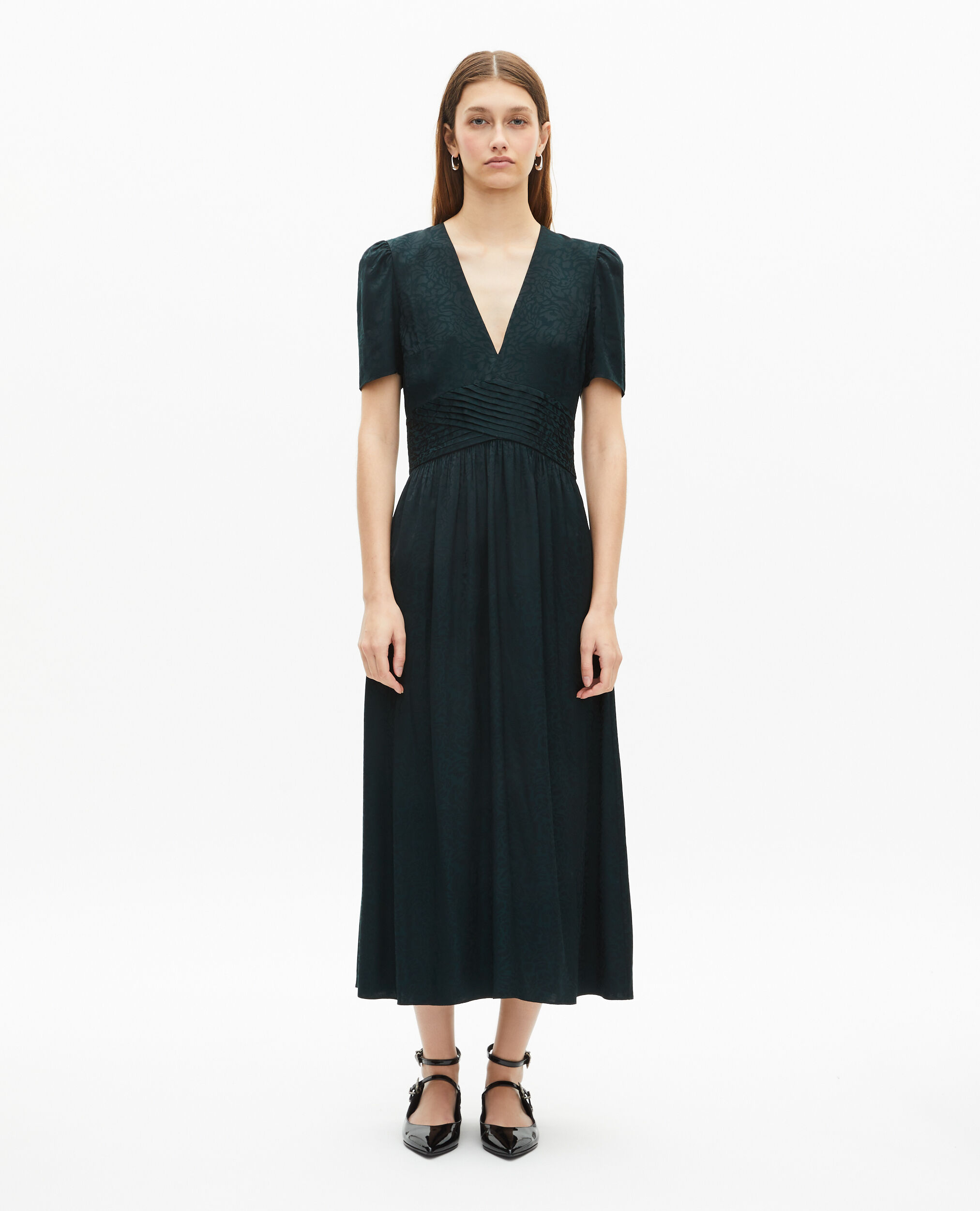 Robe longue en jacquard léopard verte foncé