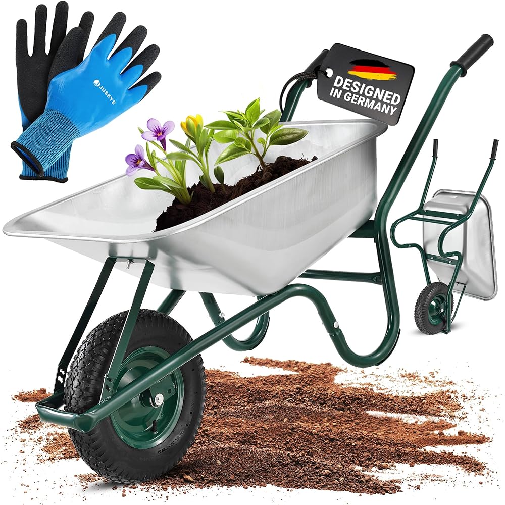 Brouette Juskys Garden | Volume de 100 litres| 210 kg | Pneus à air avec Jante en métal | Cuve galvanisée | Jardin brouette à Pousser brouette de Transport : Commerce, Industrie et Science