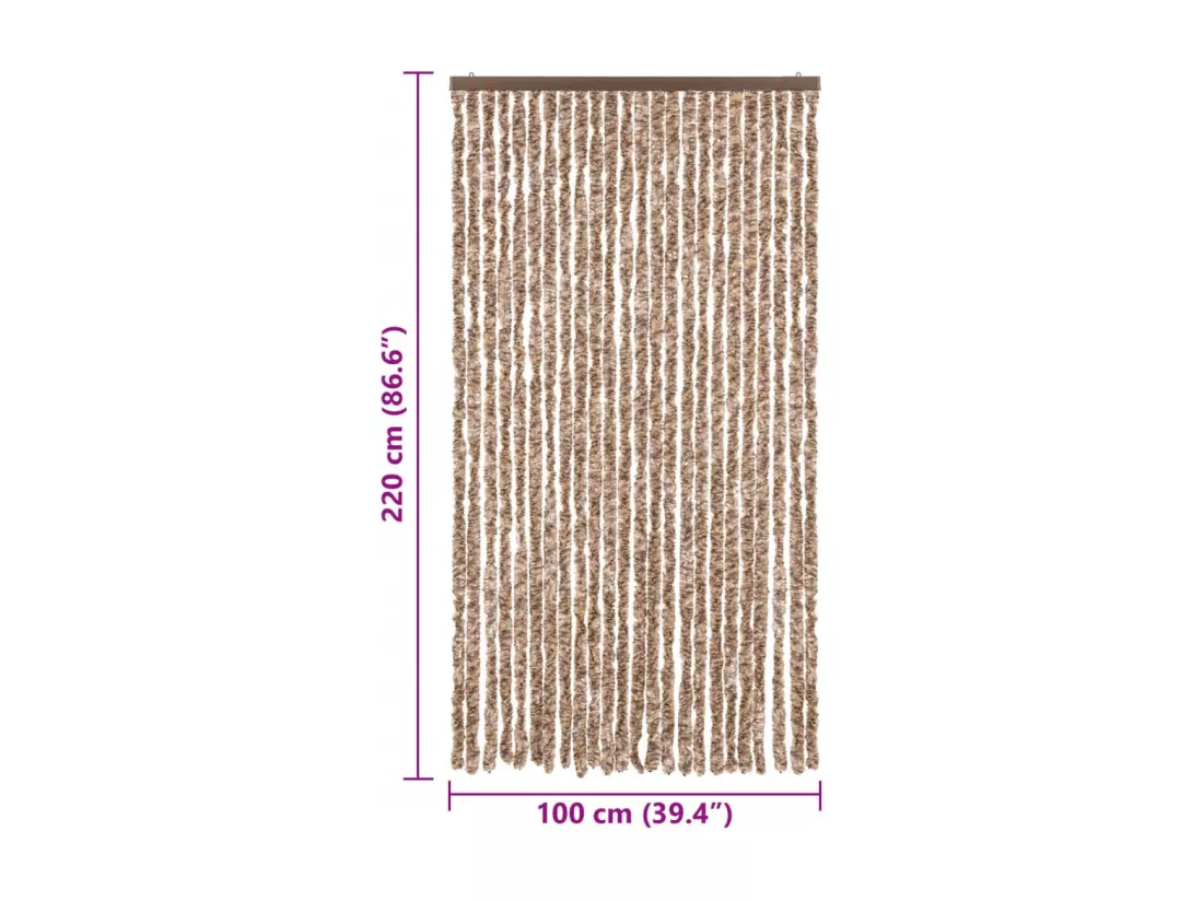 Rideau anti-mouches beige et marron foncé 100x220 cm chenille