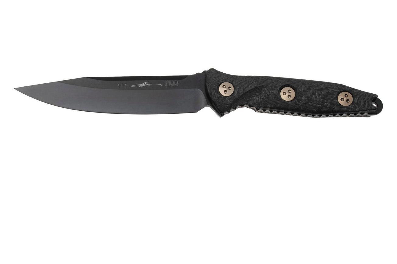Microtech Socom Alpha 113-1DLCCFS, Black DLC M390, Black Carbon Fiber, vaststaand mes
