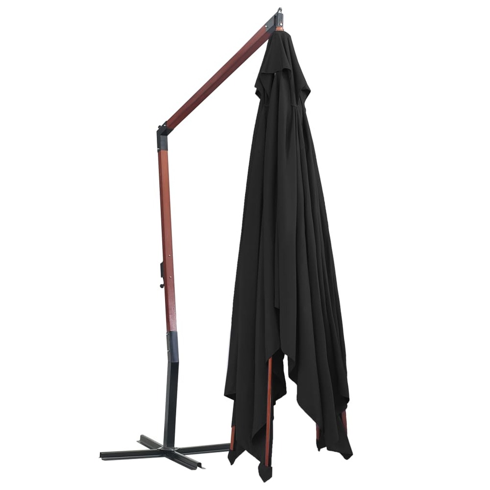 Parasol suspendu avec mât en bois 400 x 300 cm noir