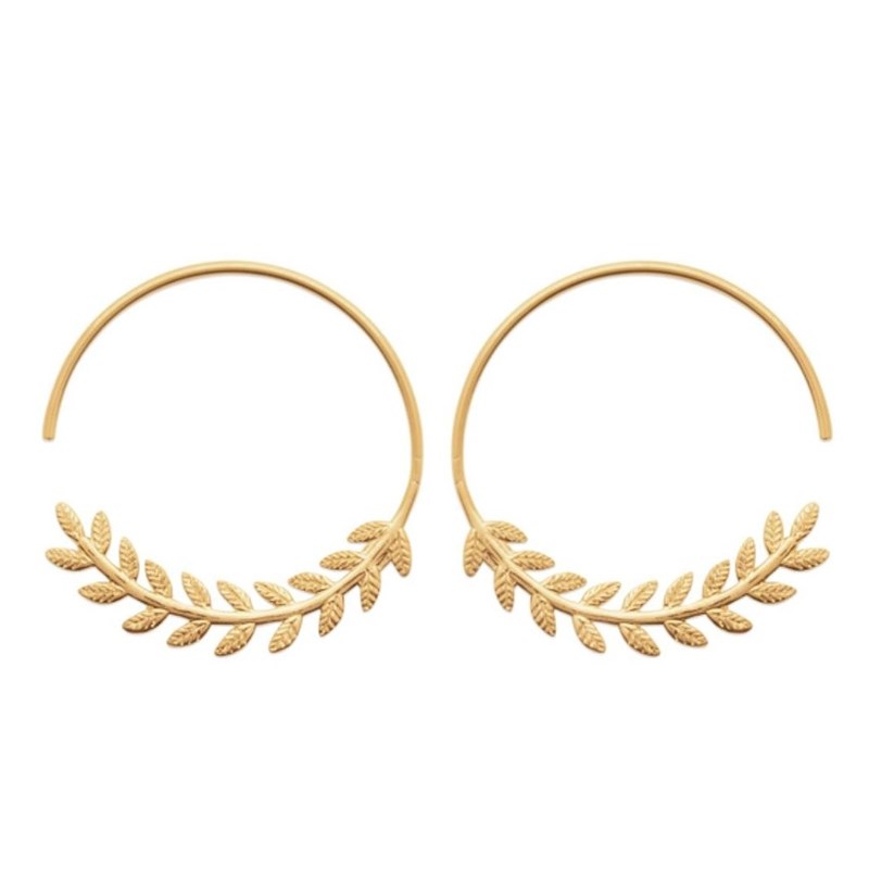 Boucles d'oreilles créole feuille de laurier Plaqué OR 750 3 microns