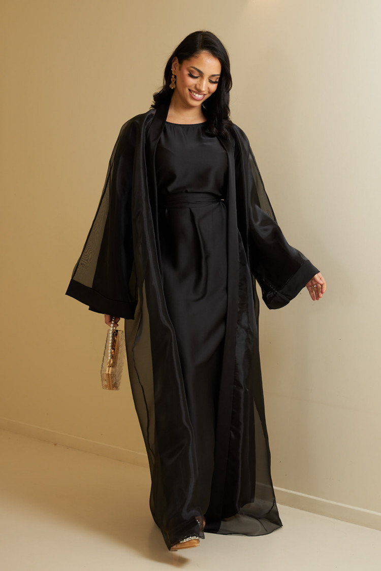 Ensemble 2 pièces abaya + kimono ceinturé noir