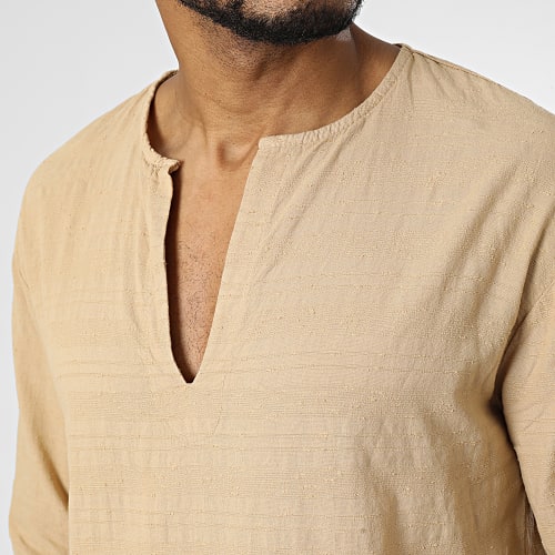 Chemise Manches Longues Col V Beige