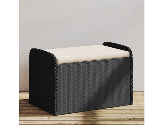 VIDAXL - Banc de jardin Banc de rangement avec coussin noir 80x51x52 cm résine tress...