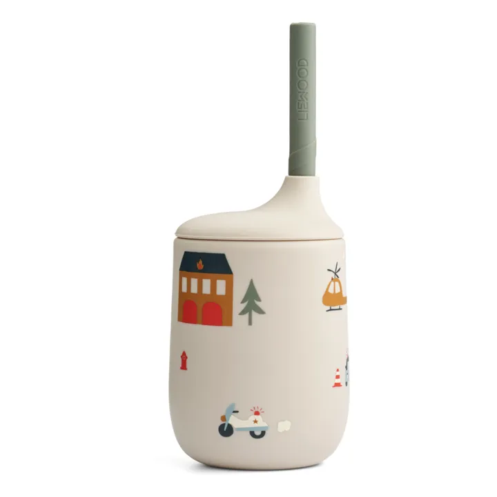 Liewood Gobelet avec paille Ellis en silicone | Emergency vehicle/Sandy