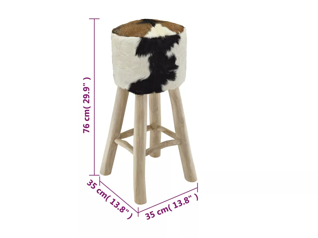 Tabouret de bar Cuir véritable et bois de teck solide