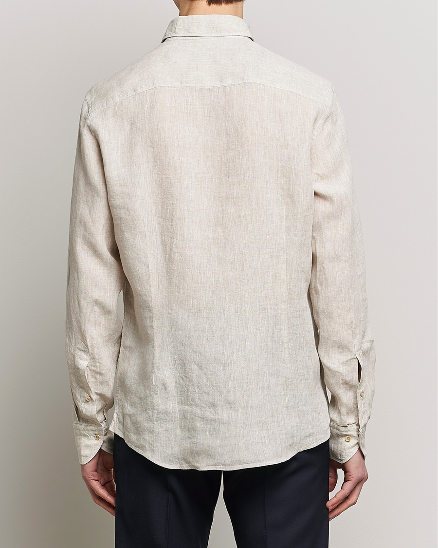 Stenströms Slimline Cut Away Linen Shirt Beige