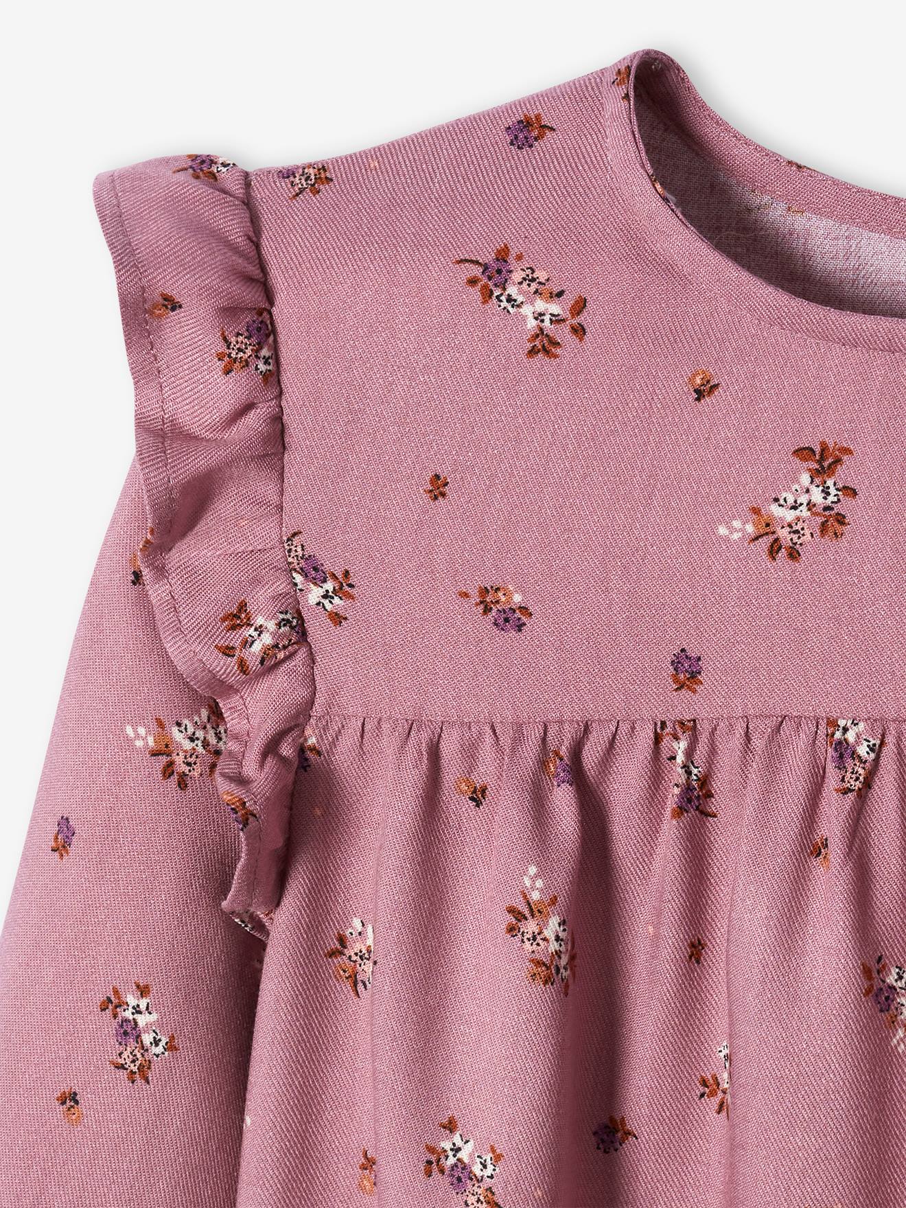 Blusa de manga comprida com flores, para meninas, azul escuro