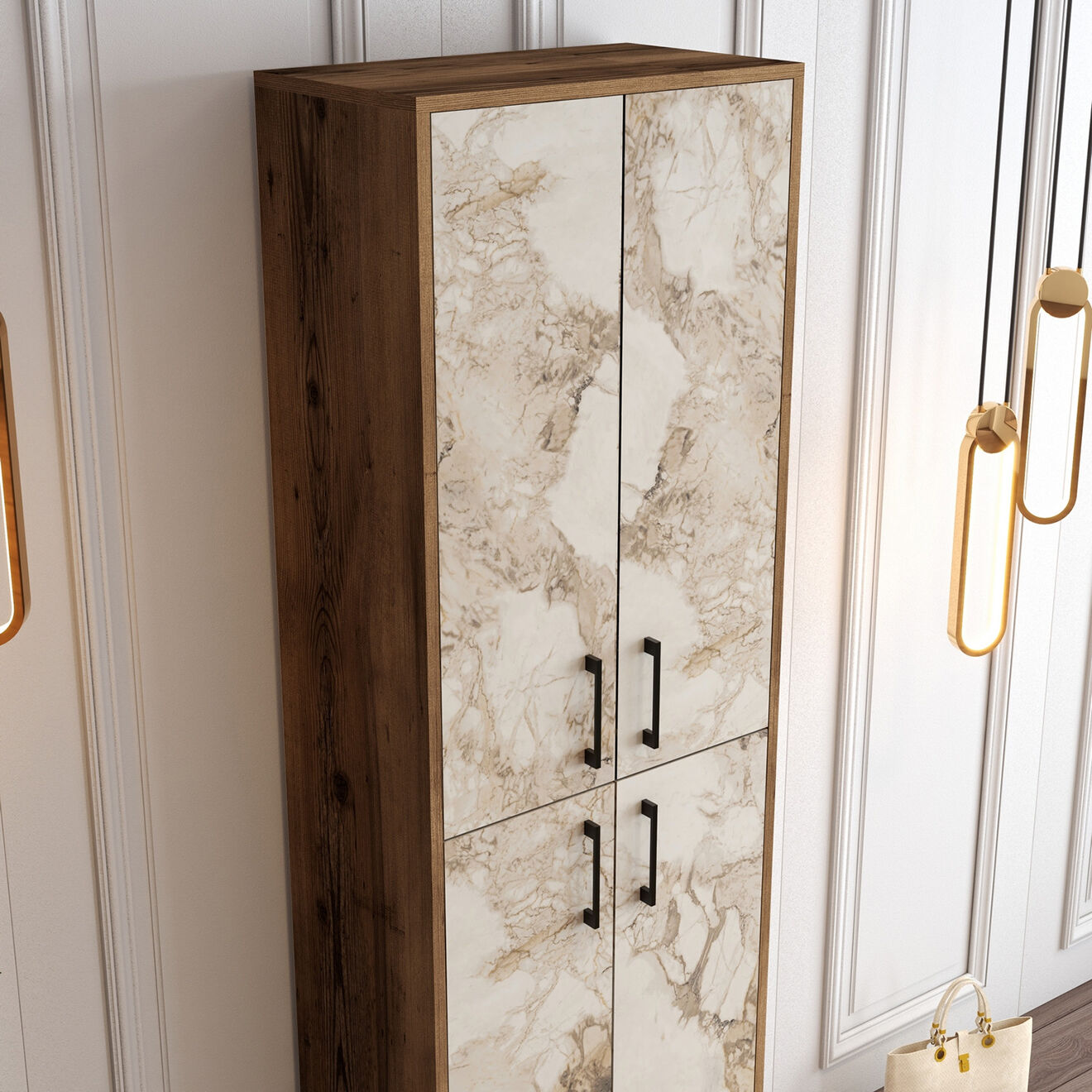 Wooden Art Meuble à chaussure Berlin A  noyer/blanc - 60x200x35 cm