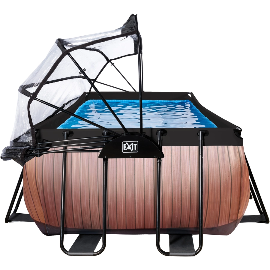 EXIT Frame Pool 4x2x1.22m (12v Sandfilter)– Holz Optik + Sonnendach