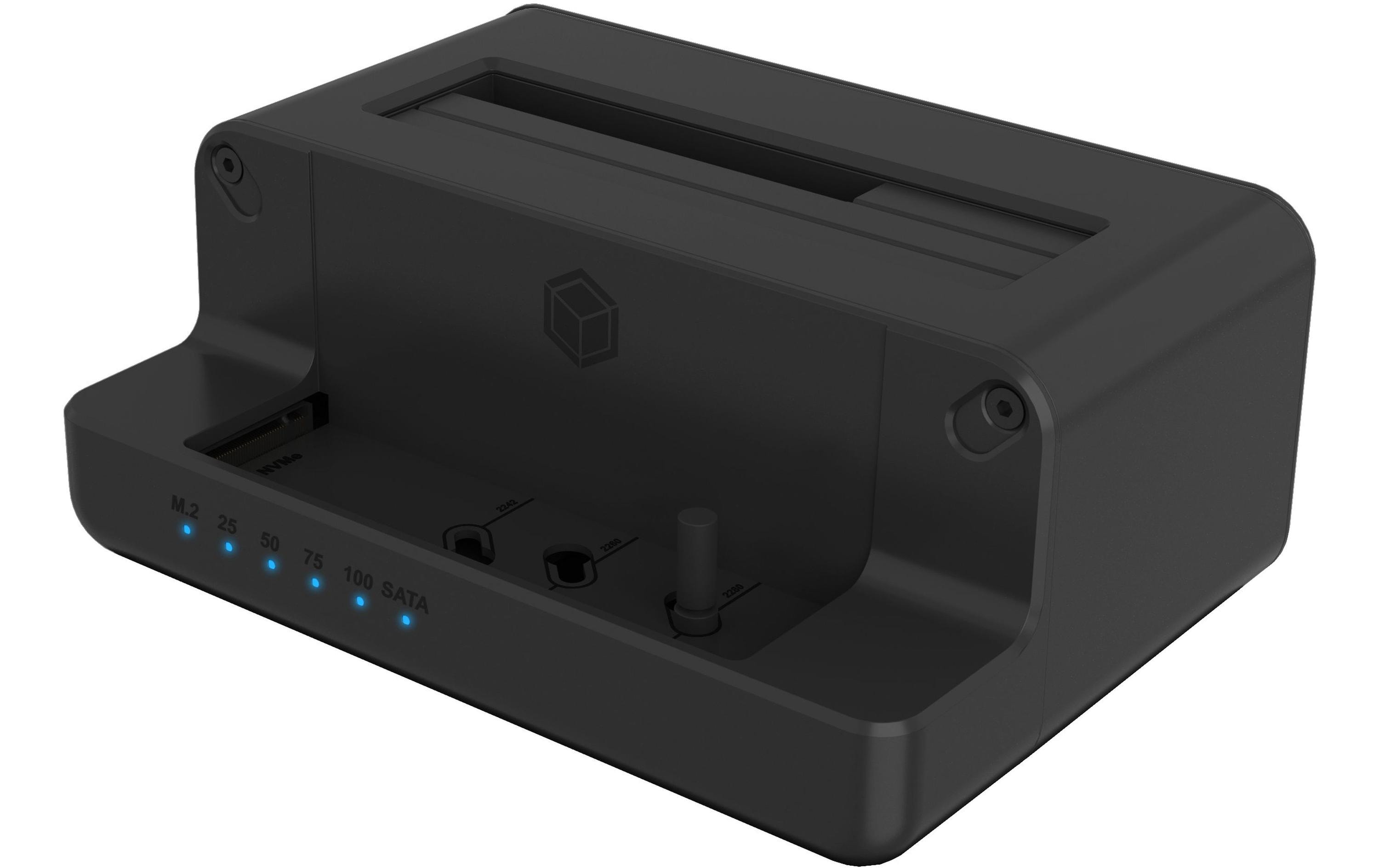 Docking- und Klonstation IB-2914MSCL-C31Docking- und Cloning-Station für M.2 NVMe SSDs und 2.5'' /3.5'' SATA SSDs/HDDs.