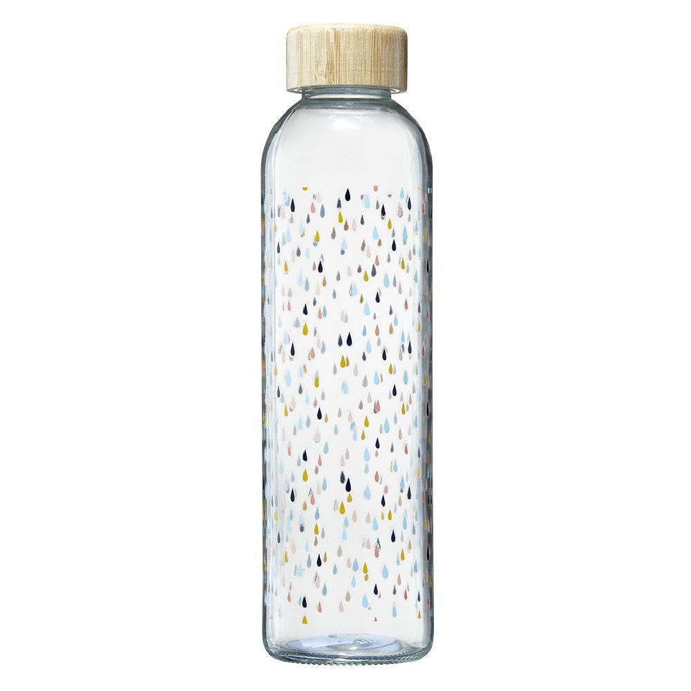 Bouteille en verre motif gouttes avec bouchon en bambou 730 ml