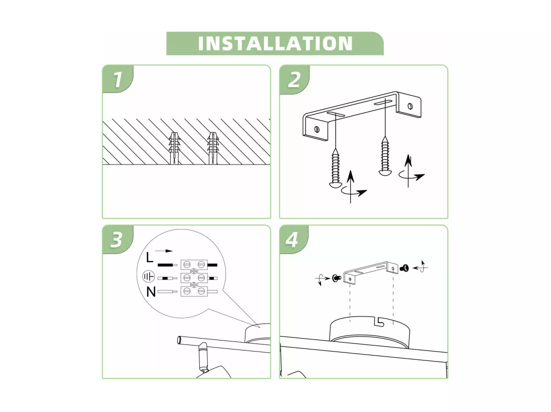 NETTLIFE Spot de plafond LED 4 ampoules moderne 4W noir 3000K orientable 350°