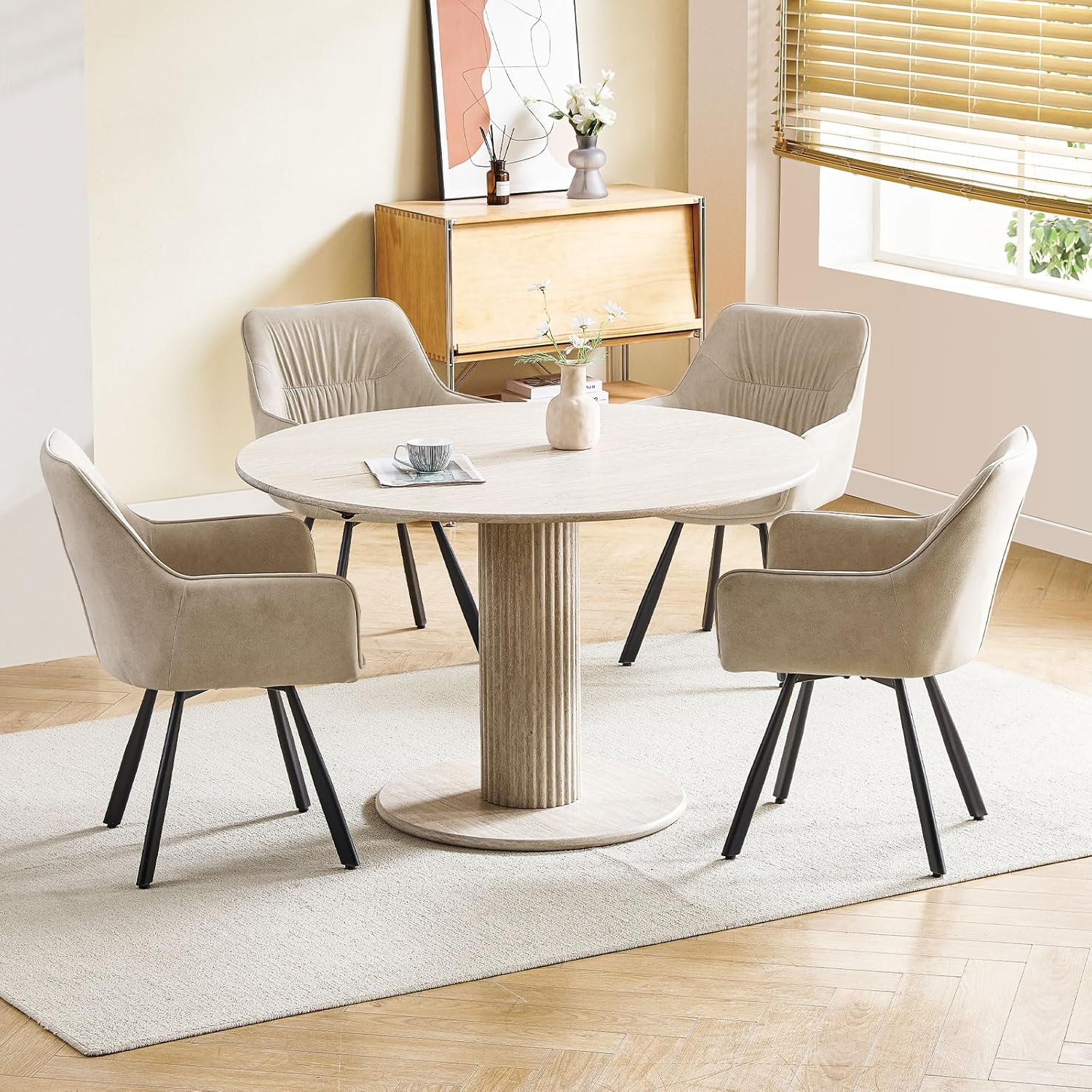 Esszimmerstuhl 4er Set drehbar, Armlehnstuhl drehbar 360°,Moderner Polsterstuhl Stuhl Samt, Stühle für Esszimmer,Küchenstuhl für Wohnzimmer, Arbeitszimmer,Schlafzimmer,Khaki
