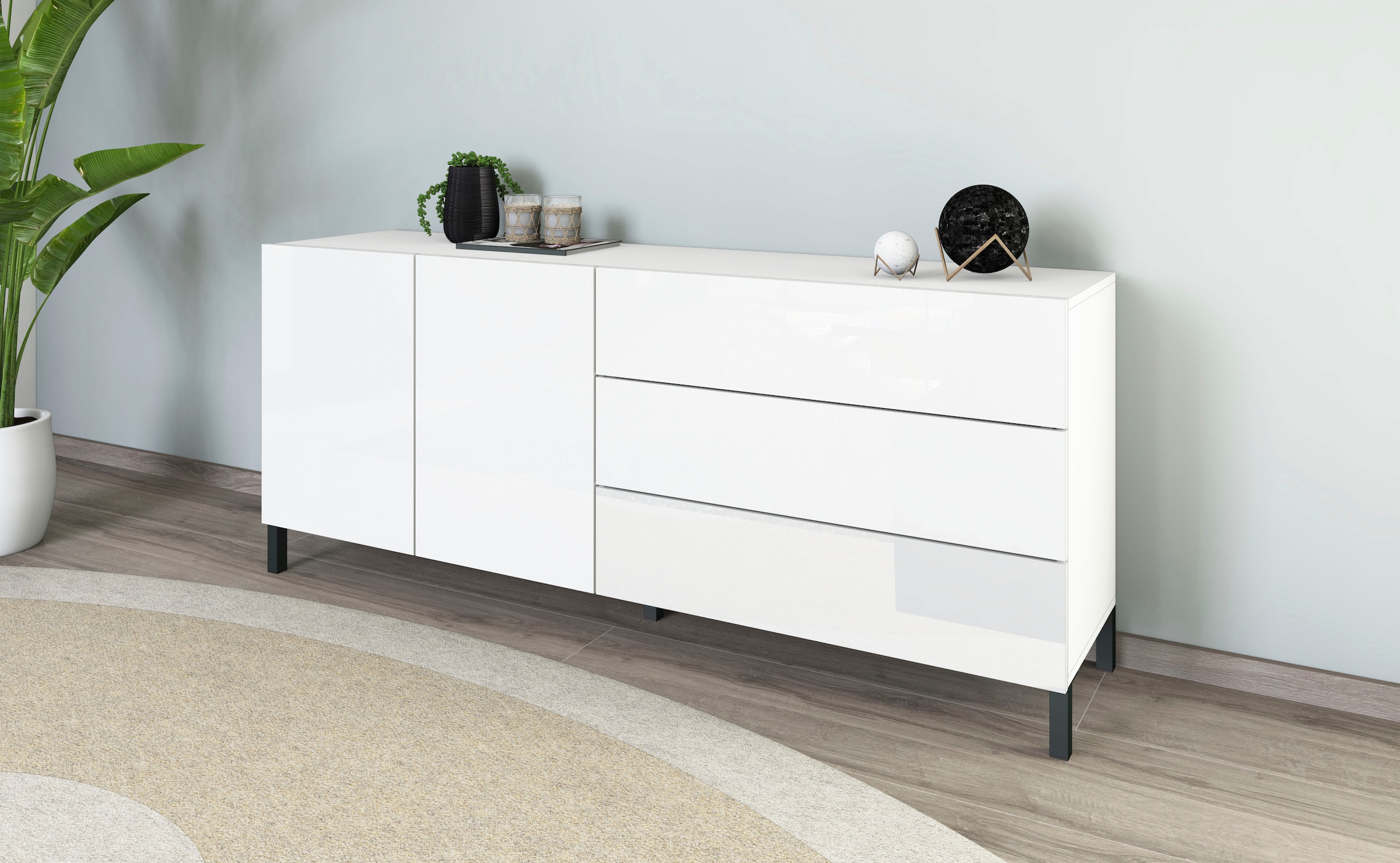 borchardt Möbel Sideboard Metallfüsse, grifflose Optik