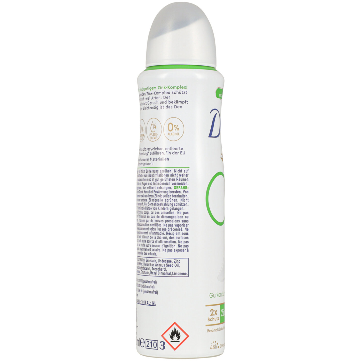 Dove Deo-Spray mit Zink-Komplex Gurkenduft ohne Aluminiumsalze 150 ml