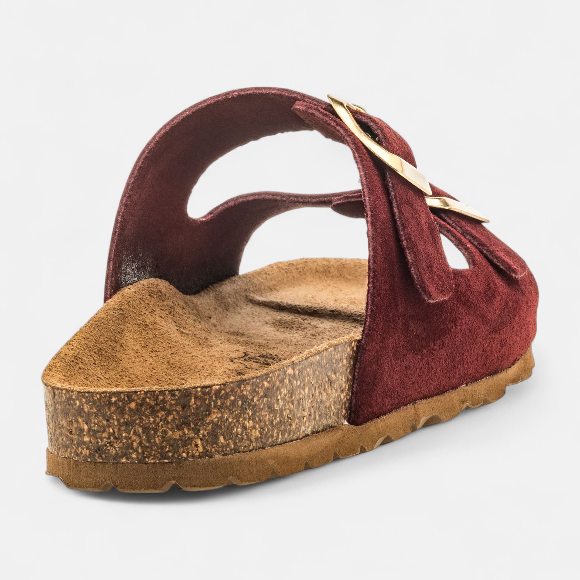 Mules semelle liège Femme en cuir bordeaux