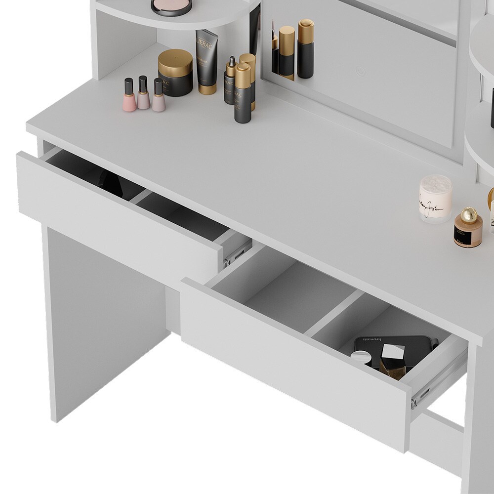 Vicco Schminktisch Frisiertisch Schminkkommode Charlotte Weiß LED-Spiegel 106x142 cm modern Schlafzimmer Kommode Schublade Ablage Aufbewahrung Kosmetiktisch Schminkkonsole Make-Up-Tisch