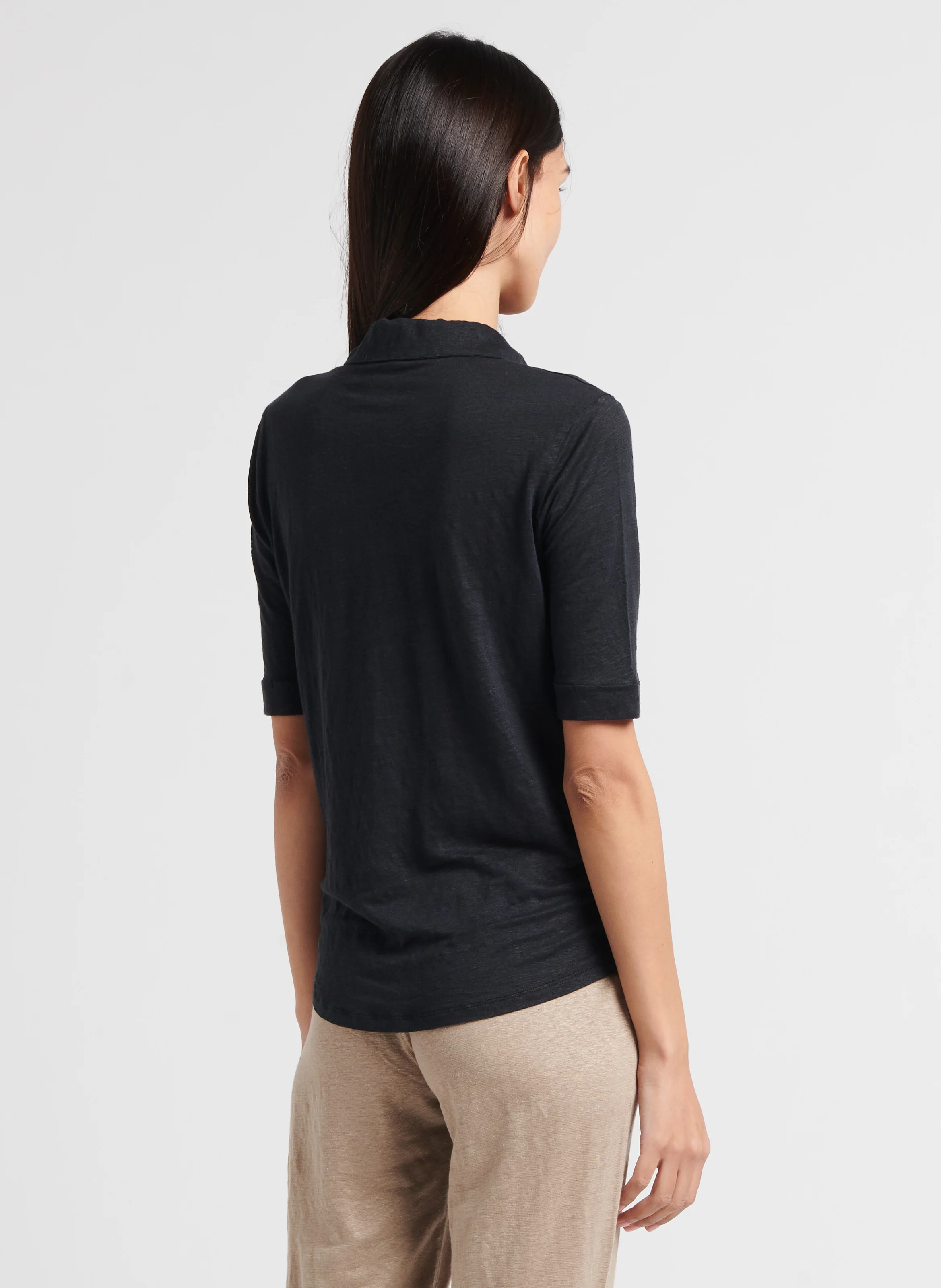 Chemise col classique en lin mélangé | Noir