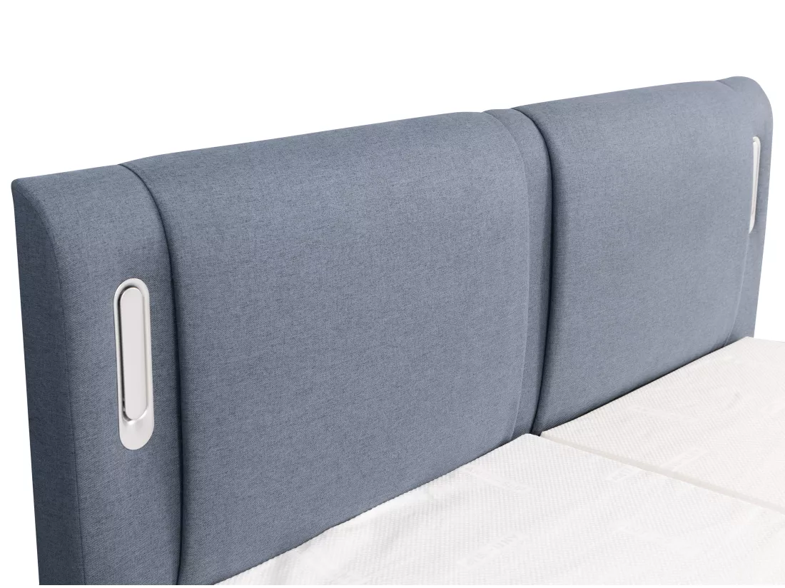 Ensemble complet boxspring tête de lit avec leds + sommiers relaxation électrique + matelas + surmatelas - 2 x 80 x 200 cm - Tissu - Bleu - ASTEMI de PALACIO