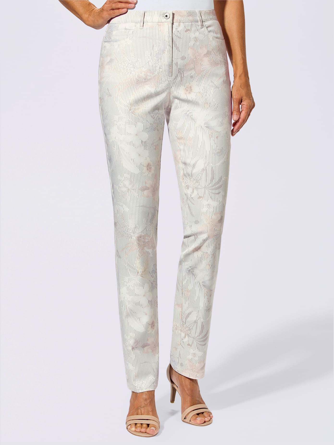 Pantalon slim jacquard motifs fleurs