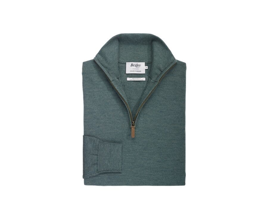 Pull col zippé homme Vert Chiné - VLARINOS