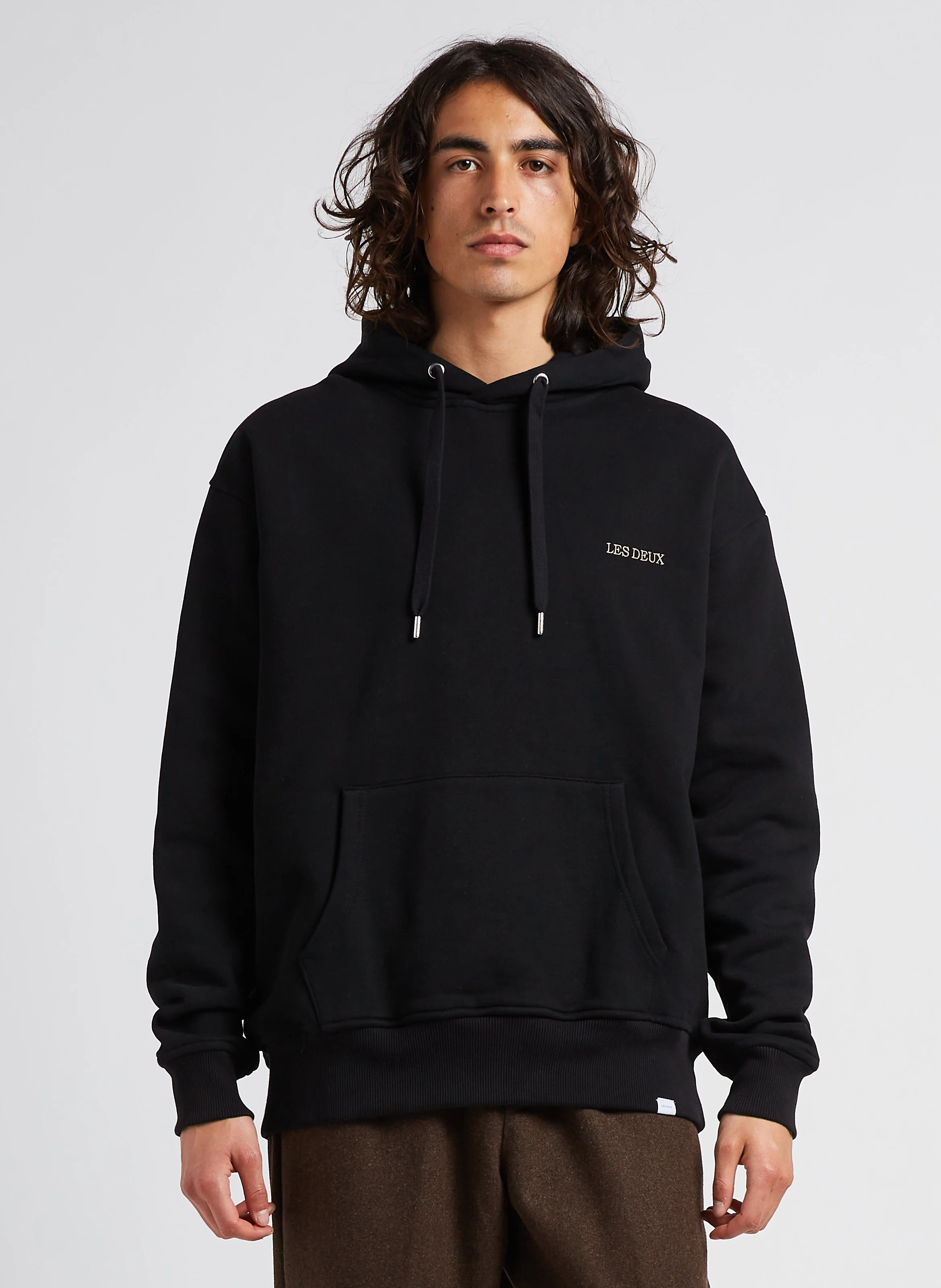 Sweat à capuche loose-fit brodé en coton | Noir
