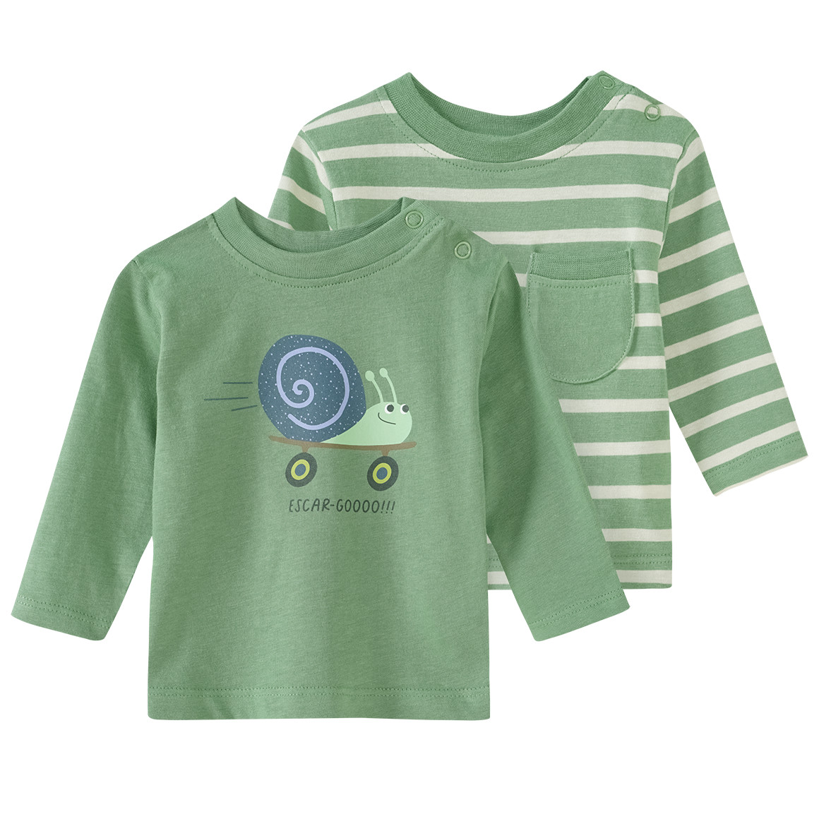 Topomini 2 Newborn Langarmshirts aus Bio-Baumwolle grün / creme