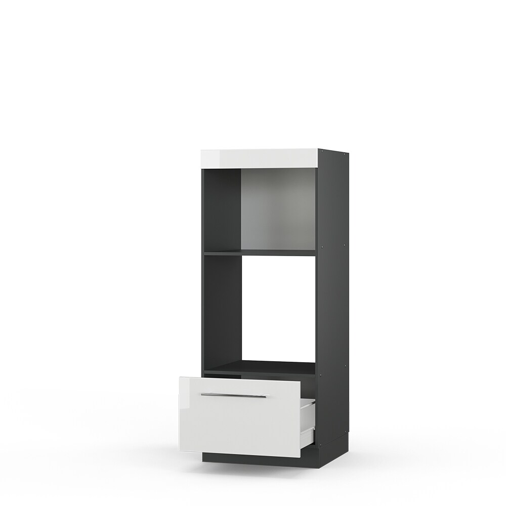 Vicco Mikrowellenumbauschrank Küchenschrank Küchenmöbel Fame-Line Anthrazit Weiß 60 cm modern Hochglanz Küche Einbauküche Blende Hochschrank Schublade Mikrowelle Backofen Küchenzeile