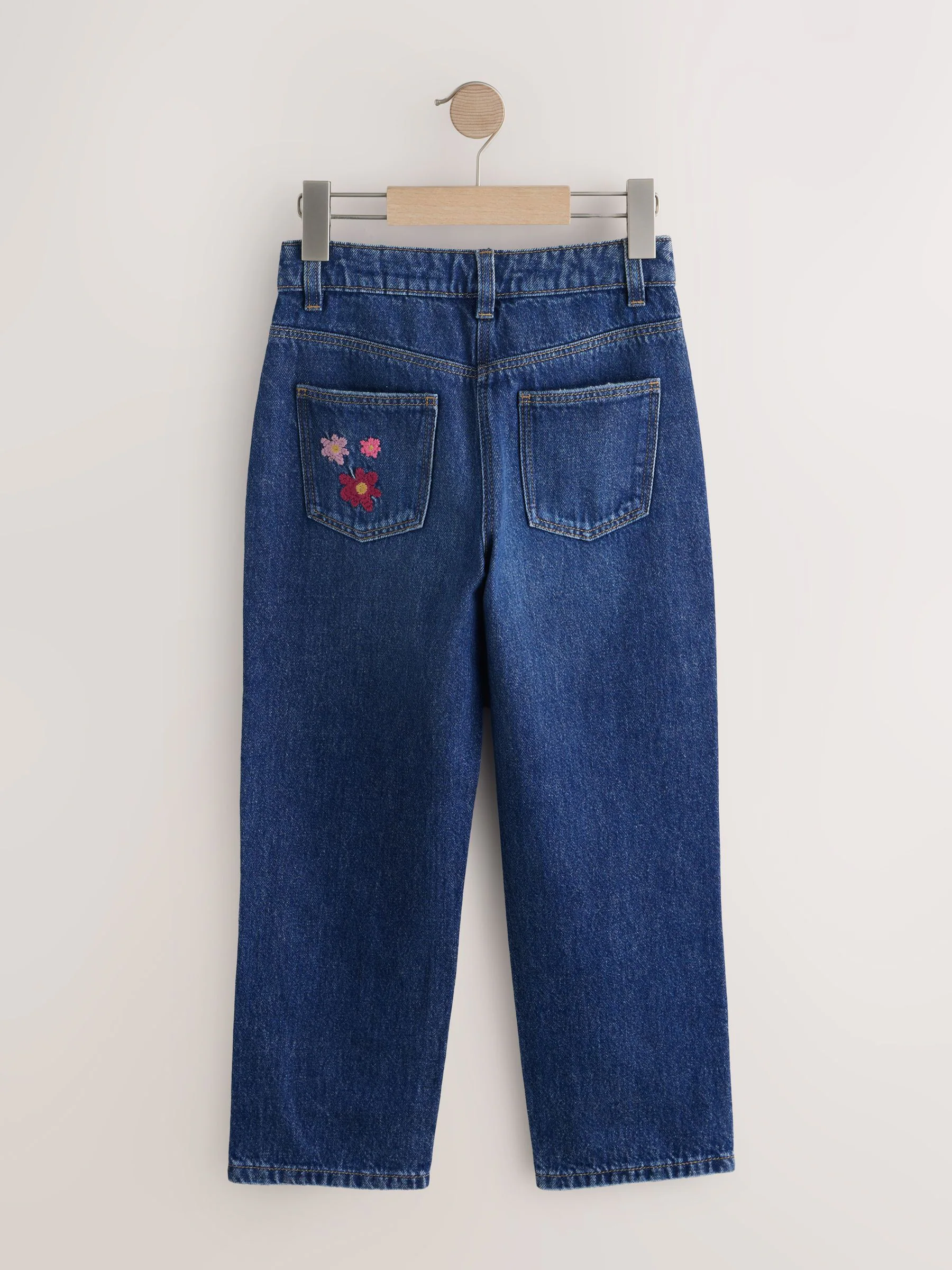 Normaal blauw - Jeans met rechte pijpen en bloemenborduursel (3-16jr)