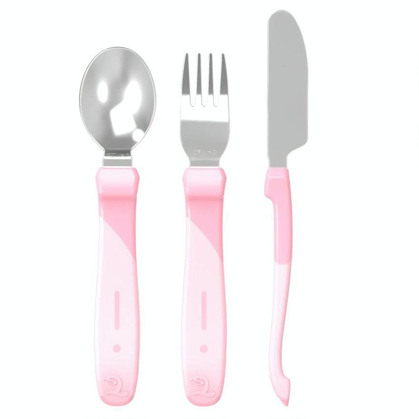 Set de 3 couverts d’apprentissage en inox 12+ mois – Rose Pastel - Ecru
