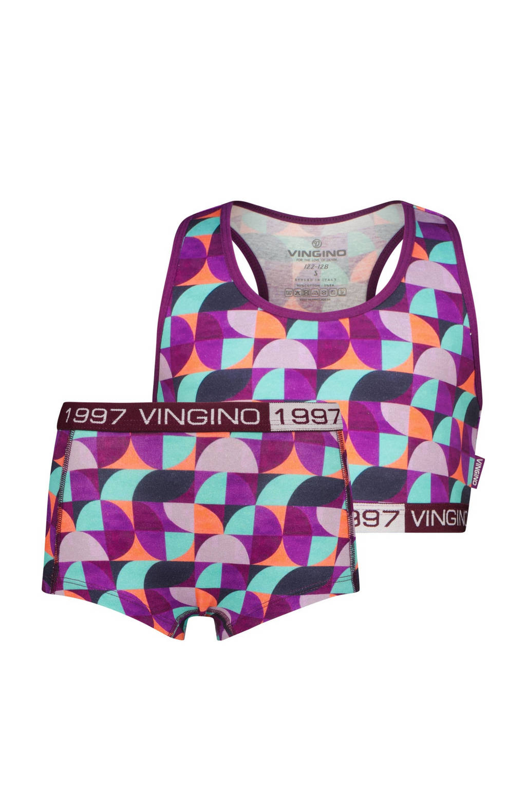 bh top + short Graphic paars/oranje/blauw