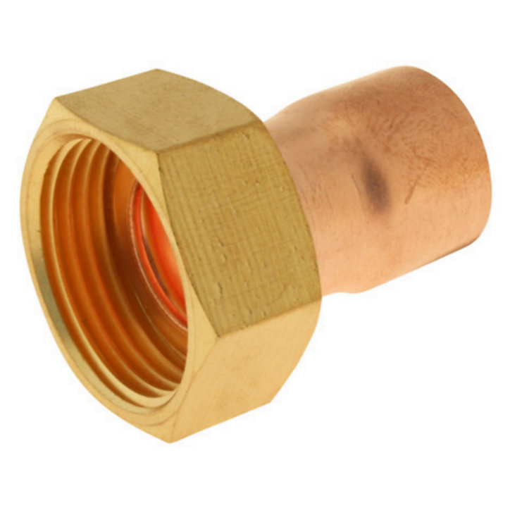 Raccord collet battu cuivre droit à souder sur tube cuivre Ø18 - sortie écrou tournant femelle 20/27 (3/4
