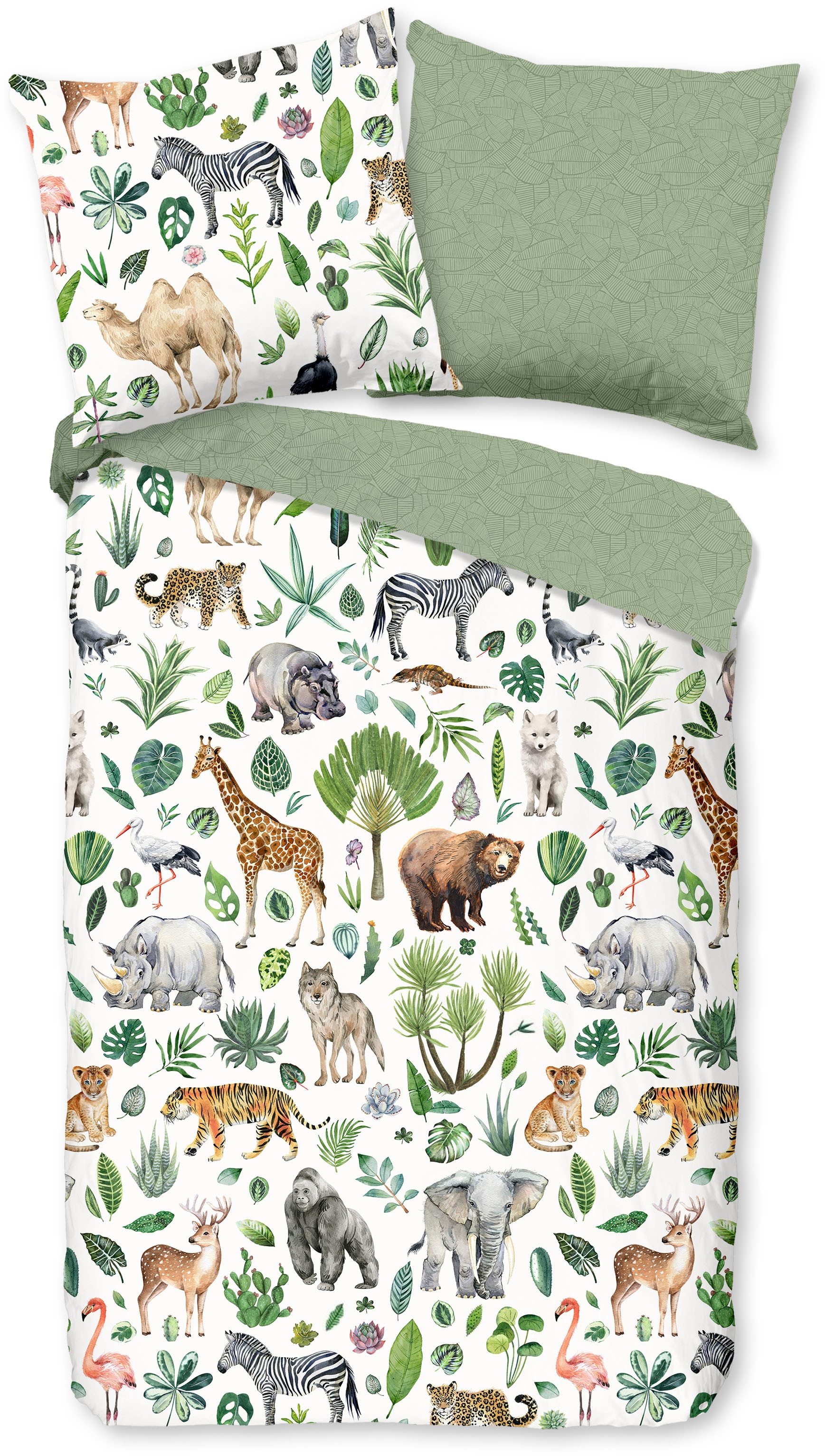good morning Babybettwäsche »Samba« 2 Stk. tlg. 100% Baumwolle, 120x150, Reissverschluss, Wendeoptik, Baby, Tier, Grün