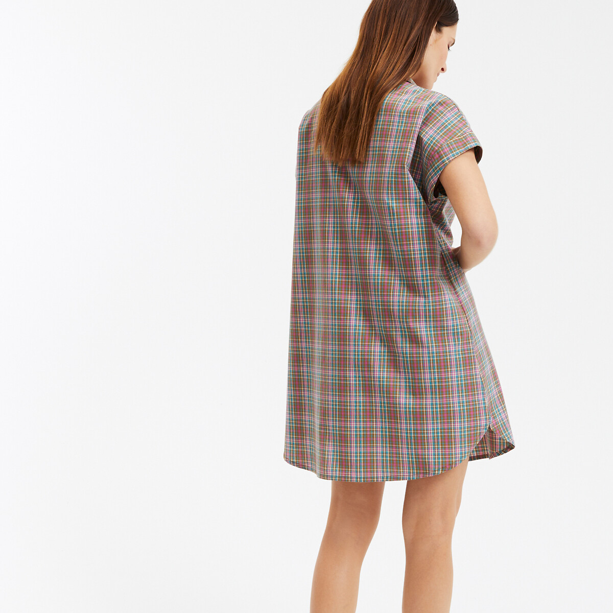 COLEÇÕES LA REDOUTE<br>Geruit nachthemd em popeline