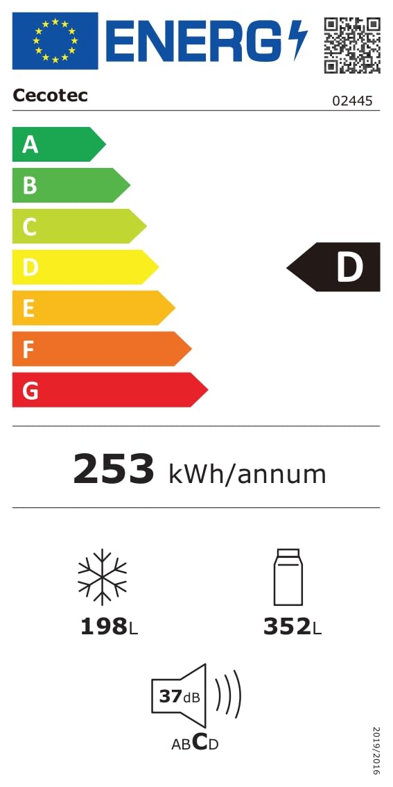 Cecotec Réfrigérateur Américain de 550 Litres Bolero CoolMarket SBS 550 Glass D. 177 cm de Hauteur et 90 cm de Largeur, Système Multi Air Flow, No Fro