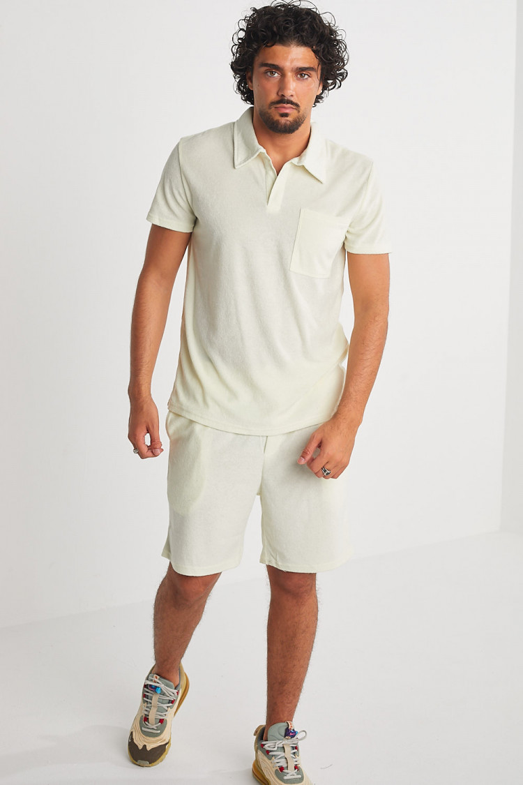 Ensemble 2 pièces polo + short écru en velours